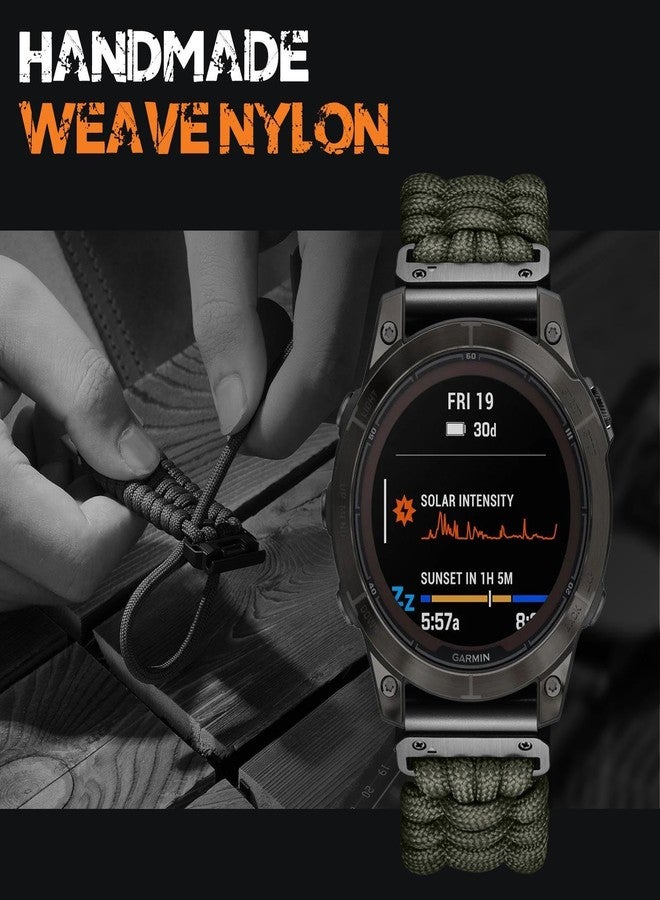 Bandletic سوار Bandletic متوافق مع ساعة Garmin Fenix 7X - سوار ساعة منسوج من حبل باراكورد للبقاء على قيد الحياة، سهل التركيب، مقاس 26 مم، متوافق مع ساعات Fenix 8 (51 مم) / 7X Pro / 6X / 6X Pro / 5X / 5X Plus / 3 / 3 HR / Instinct 3 (50 مم) / Tactix / Enduro / Descent - Image 3