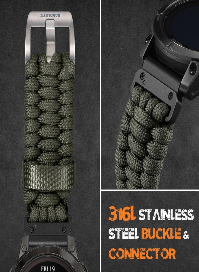 Bandletic سوار Bandletic متوافق مع ساعة Garmin Fenix 7X - سوار ساعة منسوج من حبل باراكورد للبقاء على قيد الحياة، سهل التركيب، مقاس 26 مم، متوافق مع ساعات Fenix 8 (51 مم) / 7X Pro / 6X / 6X Pro / 5X / 5X Plus / 3 / 3 HR / Instinct 3 (50 مم) / Tactix / Enduro / Descent - Image 5