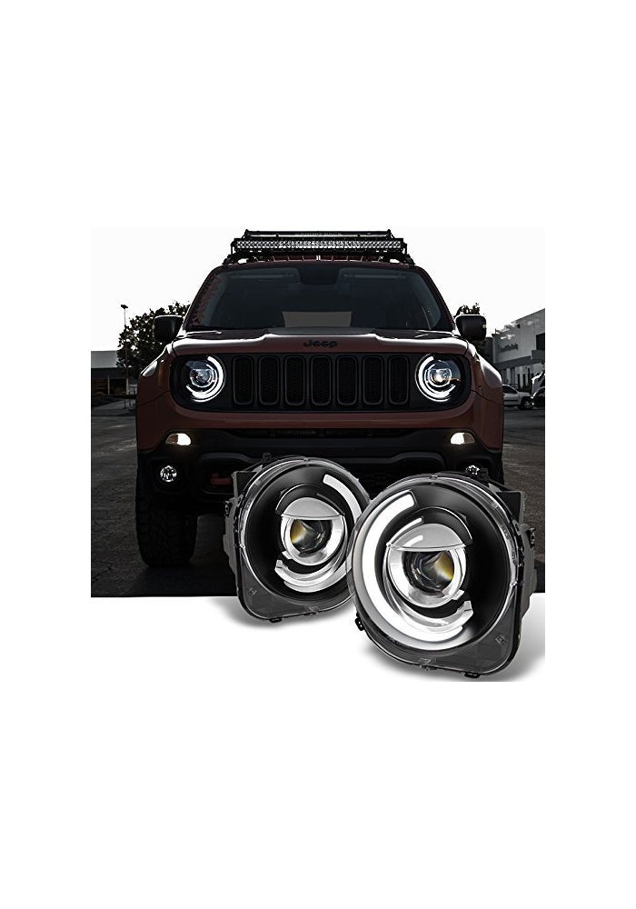 AKKON LED Tube Projector Headlights for 2015-2018 Jeep Renegade - Black Housing