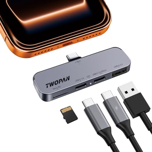 TWOPAN USB C iPhone Hub for ProRes Video Recording - Ultra-Slim Aluminum USB 3.2, Dual USB-C, Micro SD, and Charging Port Hub for iPhone 17/16/15 Pro/Pro Max - Image 1