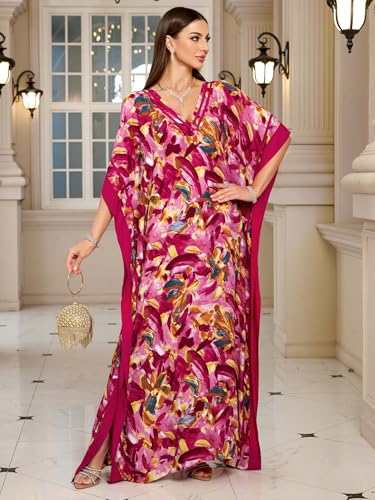 KECVOT Kaftan Dresses for Women V-Neck Print Swimsuit Cover Up Plus Size Beach Caftan Lounge Dress - Image 4