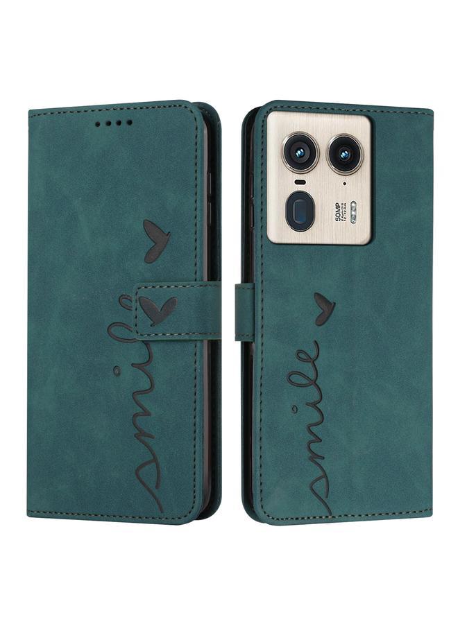 S-TOP Case For Motorola Edge 50 Ultra Skin Feel Heart Embossed Leather Phone Case with Long Lanyard - Image 1