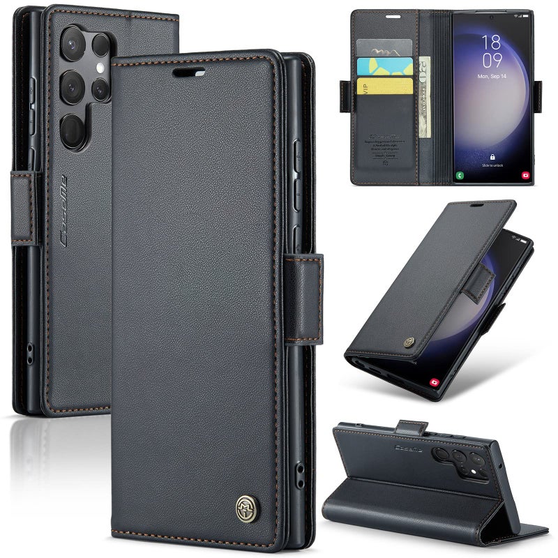 SINIANL Samsung Galaxy S23 Ultra Wallet Case with RFID Blocking, Samsung S23 Ultra Case Wallet for Women Men Card Holder Magnetic Clasp Kickstand Leather Book Folio Case for Galaxy S23 Ultra Black - Image 1
