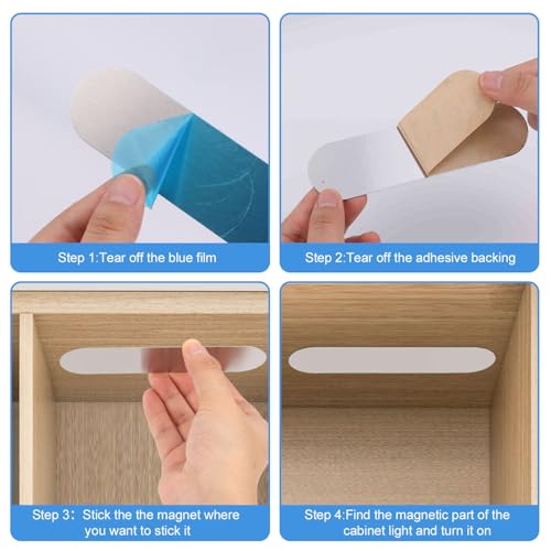 XIHIRCD 4 قطع شرائط مغناطيسية لإضاءة الخزائن، شرائط مغناطيسية بديلة قوية للصق تحت الإضاءة في الخزائن - Image 5