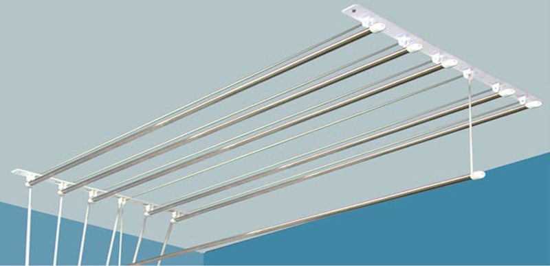 SAI PRASEEDA Rust Proof Stainless Steel Ceiling Clothes Hanger_Cloth Drying Hanging Stand for Balcony_Individual Dropdown Railers_Nylon Ropes_5 Feet X 6 Pipes with A Cloth Hanging Rope PHCS3 - Image 4