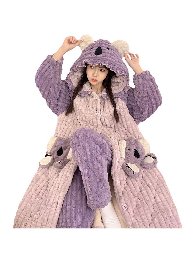 KUYING Coral velvet pajamas with thickened plush and cotton jacket, long flannel home suit  - Image 1