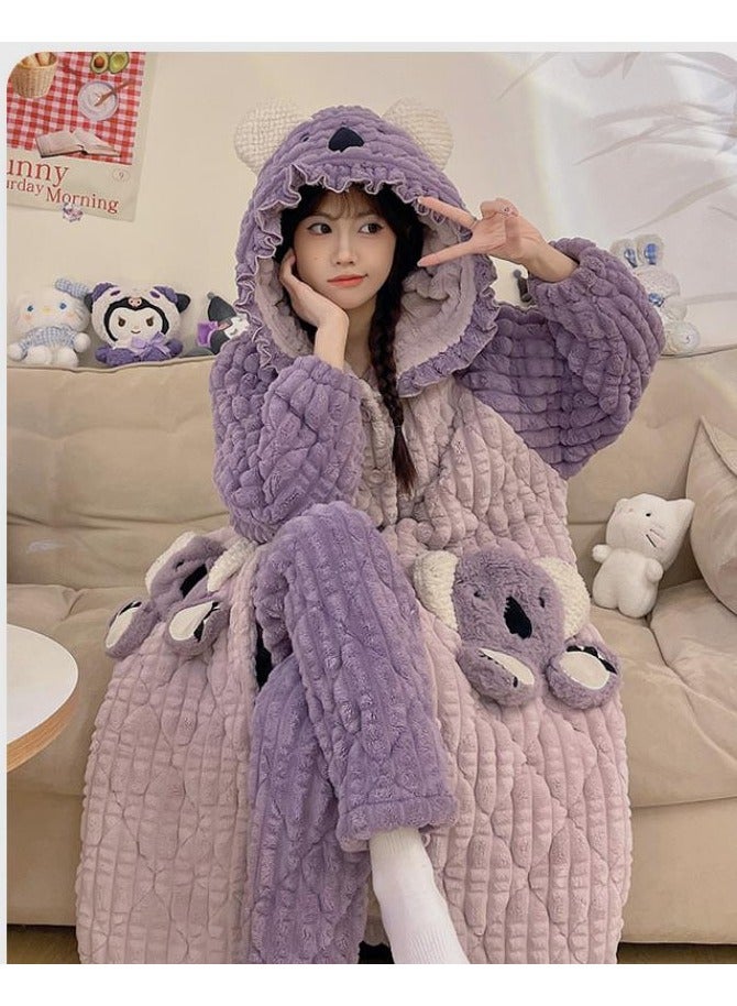 KUYING Coral velvet pajamas with thickened plush and cotton jacket, long flannel home suit  - Image 4