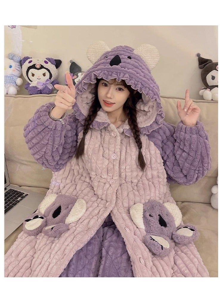 KUYING Coral velvet pajamas with thickened plush and cotton jacket, long flannel home suit  - Image 3