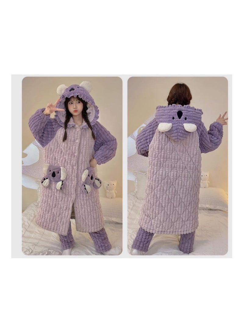 KUYING Coral velvet pajamas with thickened plush and cotton jacket, long flannel home suit  - Image 2