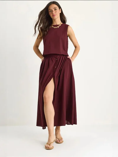 Bianco Lucci LUCCI Textured Cotton Two-Piece Set with Button Closure