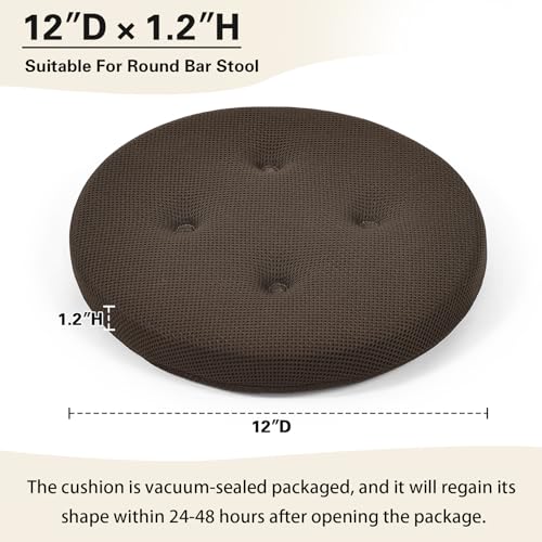 baibu Bar Stool Cushions, Super Breathable Round Bar Stool Cover Seat Cushion Brown 12" - One Cushion Only - Image 2