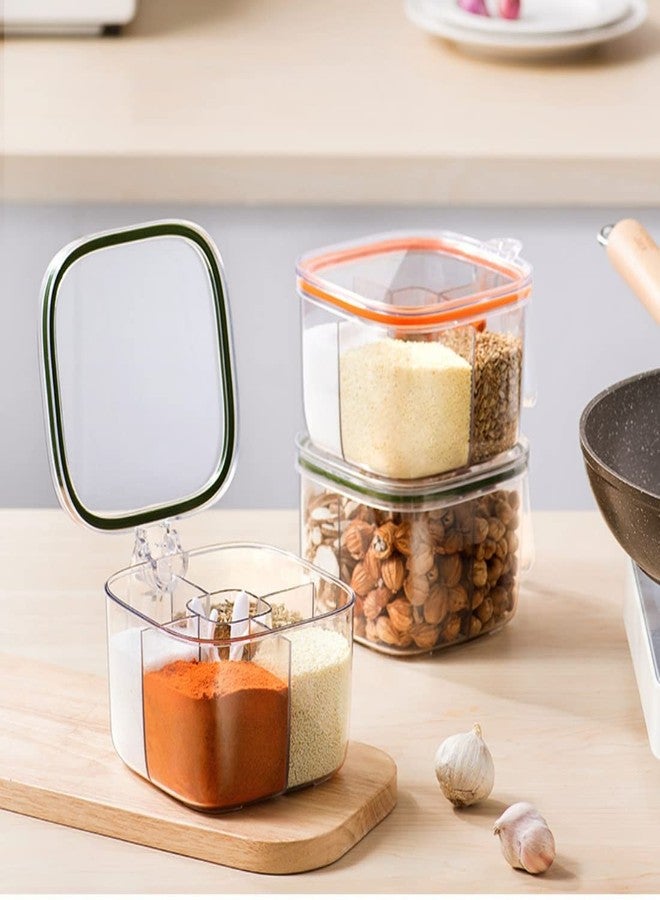 NAN Wind Brand Clear Box, 4-Compartment Sealed Container Set with Lid, Cover & Serving Spoons, Plastic Kitchen Condiment Jars to Store Salt, Pepper, Powder - Image 2