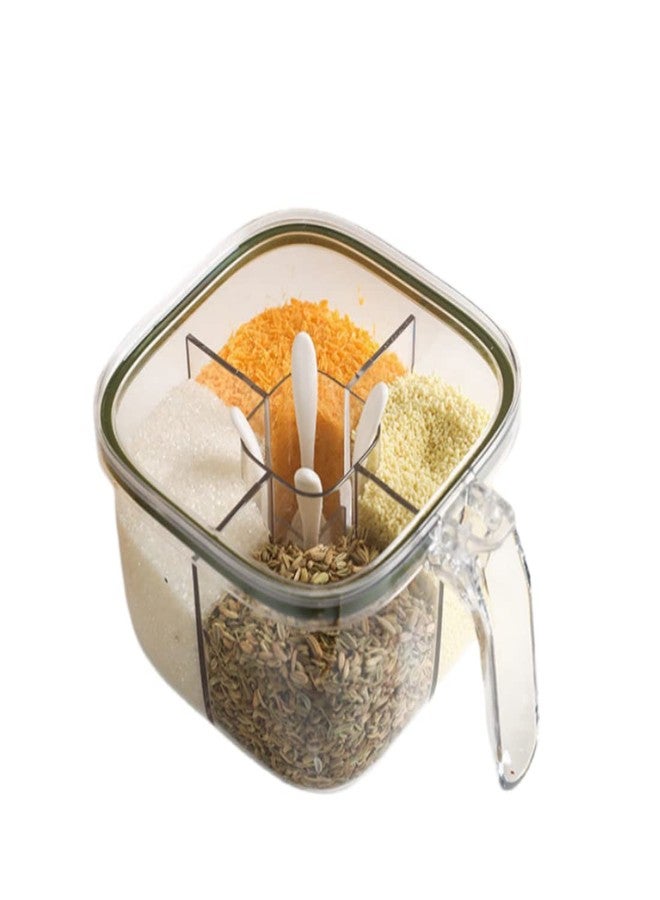 NAN Wind Brand Clear Box, 4-Compartment Sealed Container Set with Lid, Cover & Serving Spoons, Plastic Kitchen Condiment Jars to Store Salt, Pepper, Powder - Image 1
