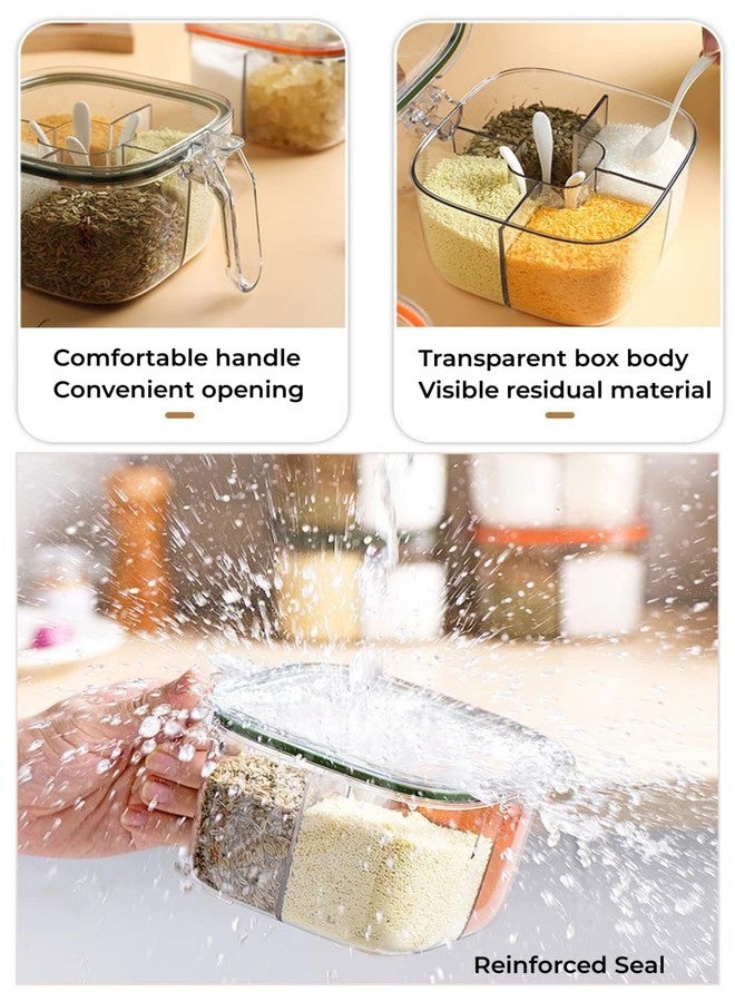NAN Wind Brand Clear Box, 4-Compartment Sealed Container Set with Lid, Cover & Serving Spoons, Plastic Kitchen Condiment Jars to Store Salt, Pepper, Powder - Image 3