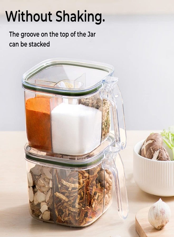 NAN Wind Brand Clear Box, 4-Compartment Sealed Container Set with Lid, Cover & Serving Spoons, Plastic Kitchen Condiment Jars to Store Salt, Pepper, Powder - Image 5