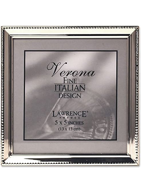 Lawrence Frames Lawrence Frames 11655 Polished Silver Plate 5x5 Picture Frame  Bead Border Design 