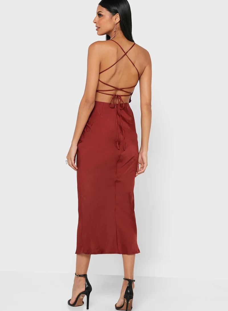 In the style Cross Back Midi Slip Dress