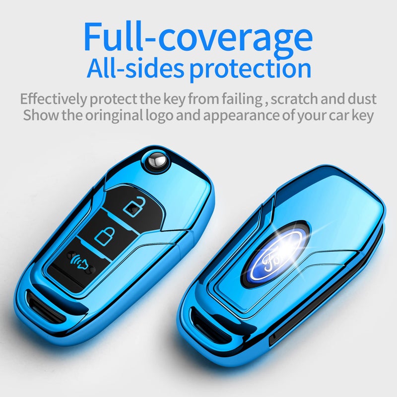 Tukellen for Ford Key Fob Cover Soft TPU Full Protection Key Shell Key Case Compatible with Ford F150 F250 F350 F450 F550 Explorer Ranger Escape Key Shell (Blue) - Image 3