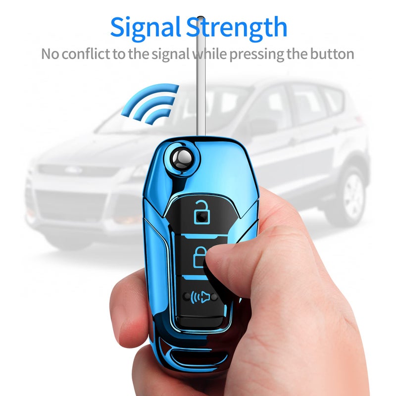 Tukellen for Ford Key Fob Cover Soft TPU Full Protection Key Shell Key Case Compatible with Ford F150 F250 F350 F450 F550 Explorer Ranger Escape Key Shell (Blue) - Image 5