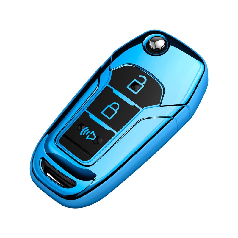 Tukellen for Ford Key Fob Cover Soft TPU Full Protection Key Shell Key Case Compatible with Ford F150 F250 F350 F450 F550 Explorer Ranger Escape Key Shell (Blue) - Image 1