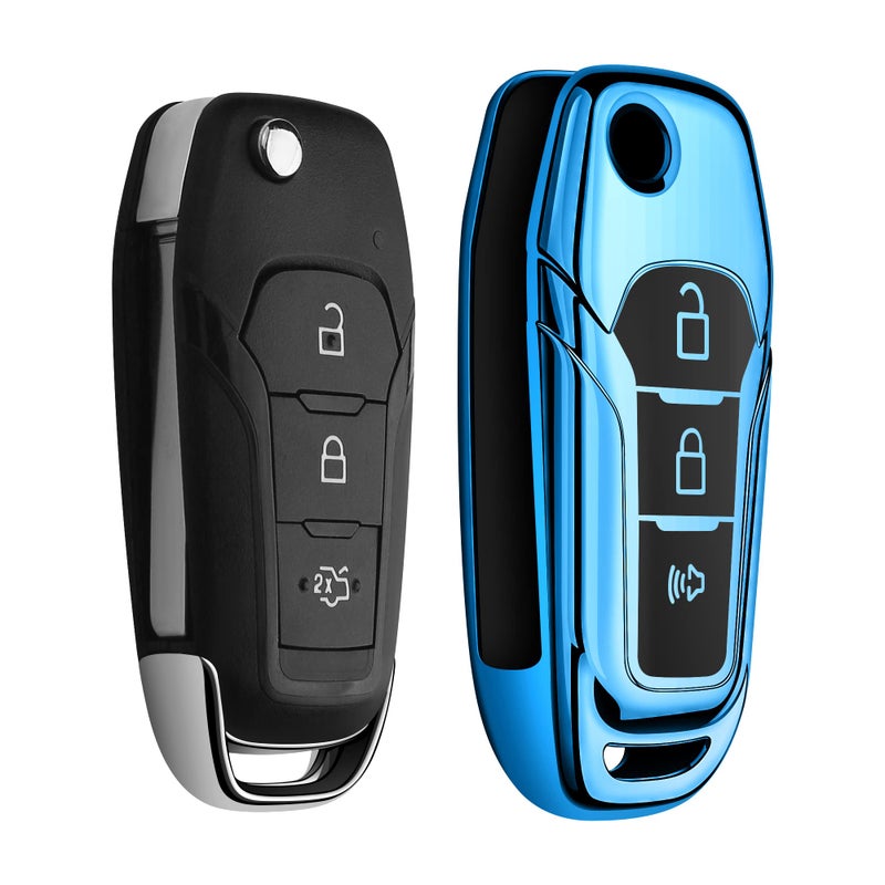 Tukellen for Ford Key Fob Cover Soft TPU Full Protection Key Shell Key Case Compatible with Ford F150 F250 F350 F450 F550 Explorer Ranger Escape Key Shell (Blue) - Image 4