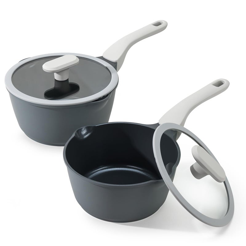 PRICUSIS Nonstick Saucepan Set with Lids 2QT and 27QT Ceramic Sauce Pan Set Non Toxic Sauce Pots with Pour Spouts for Multipurpose Use PTFE PFOA  PFAS Free Induction Compatible