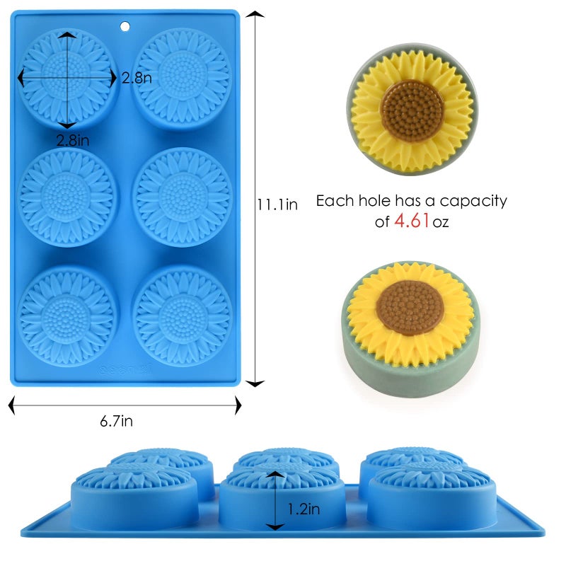 Actvty Round Sunflower Soap Molds, 2 Pack 6 Cavity Cylinder Daisy Flower Silicone Molds for Making Hot Chocolate Bomb, Cake, Jelly, Soap, Lotion Bars - Image 4
