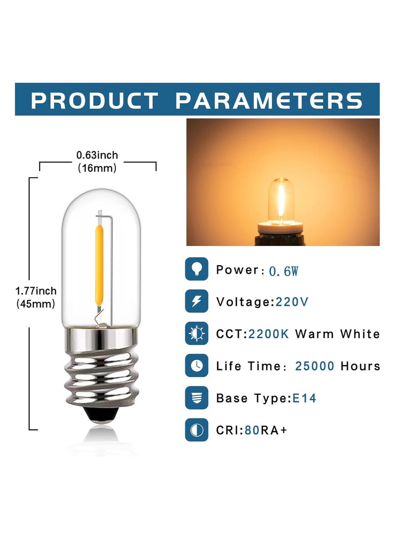SYOSI مصابيح LED E14، صغيرة 6 قطع T16 0.6 واط عتيق إديثسون مصباح ضوء برغي أنبوبة ضوء ليلي صغير مصباح دافئ أبيض 2200 كلفن ضوء كهرماني مصباح معادل 10 واط لآلة الخياطة والثلاجة، غير قابلة للتعتيم - Image 3