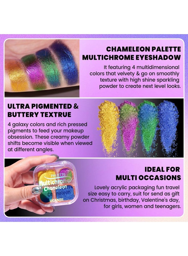 يوكانبي لوحة مكياج ظلال العيون متعددة الألوان من UCANBE، 4 ألوان من ظلال العيون اللامعة المعدنية ثلاثية الأبعاد، مجموعة مكياج العيون ثنائية الألوان متعددة الأبعاد من الكروم الكريمي عالي الصبغة - Image 2