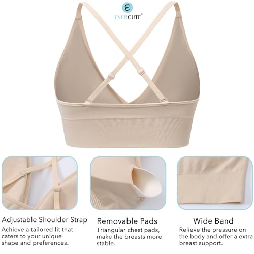 Evercute Women's Sports Bras Adjustable Deep V Neck Wireless Spaghetti Strap Criss Cross Padded Seamless Low Support Sexy Everyday Bras - Image 3