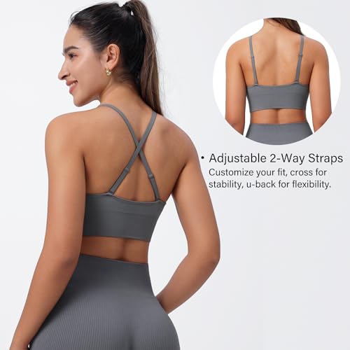 Evercute Women's Sports Bras Adjustable Deep V Neck Wireless Spaghetti Strap Criss Cross Padded Seamless Low Support Sexy Everyday Bras - Image 4