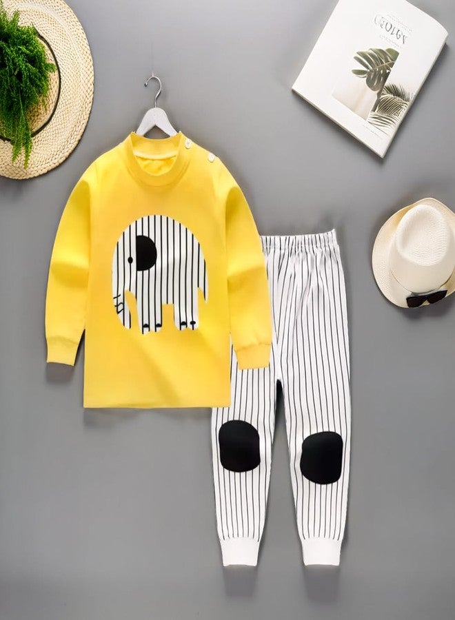 Fommy Baby Clothing Set - Adorable Yellow Elephant T Shirt with Striped Pants |Dress for Boys & Girls| Stylish Kids Dress for Boys | Comfortable Baby Girl Dress (Yellow Elephant, 0-6 Months) - Image 3