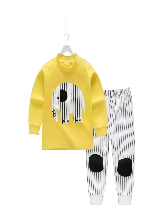 Fommy Baby Clothing Set - Adorable Yellow Elephant T Shirt with Striped Pants |Dress for Boys & Girls| Stylish Kids Dress for Boys | Comfortable Baby Girl Dress (Yellow Elephant, 0-6 Months) - Image 1