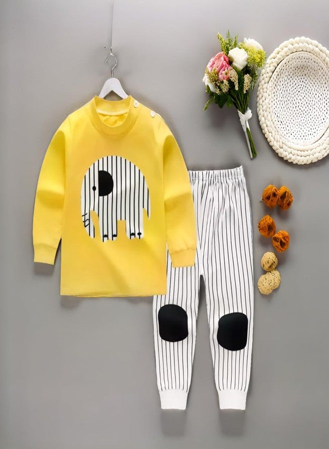 Fommy Baby Clothing Set - Adorable Yellow Elephant T Shirt with Striped Pants |Dress for Boys & Girls| Stylish Kids Dress for Boys | Comfortable Baby Girl Dress (Yellow Elephant, 0-6 Months) - Image 2