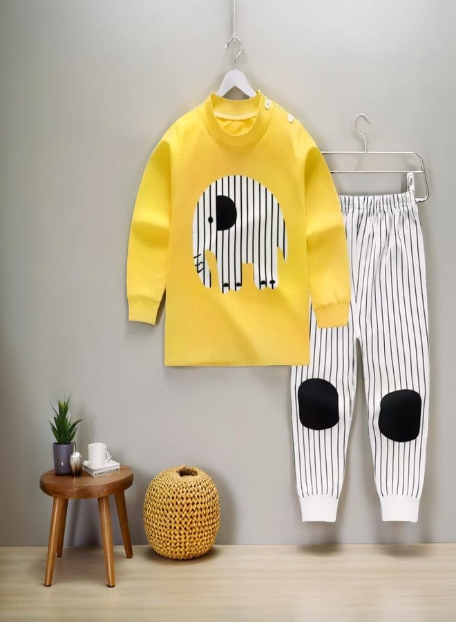 Fommy Baby Clothing Set - Adorable Yellow Elephant T Shirt with Striped Pants |Dress for Boys & Girls| Stylish Kids Dress for Boys | Comfortable Baby Girl Dress (Yellow Elephant, 0-6 Months) - Image 5