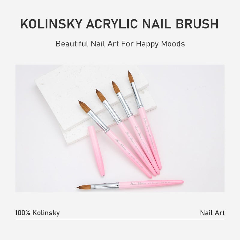 Shine Chance Acrylic Nail Brush Size 10, 100% Pure Kolinsky Nail Brush for Acrylic Application, Professional Nail Extension Manicure Tool Nail Drawing Pen for DIY Home Salon(Pink) - Image 3