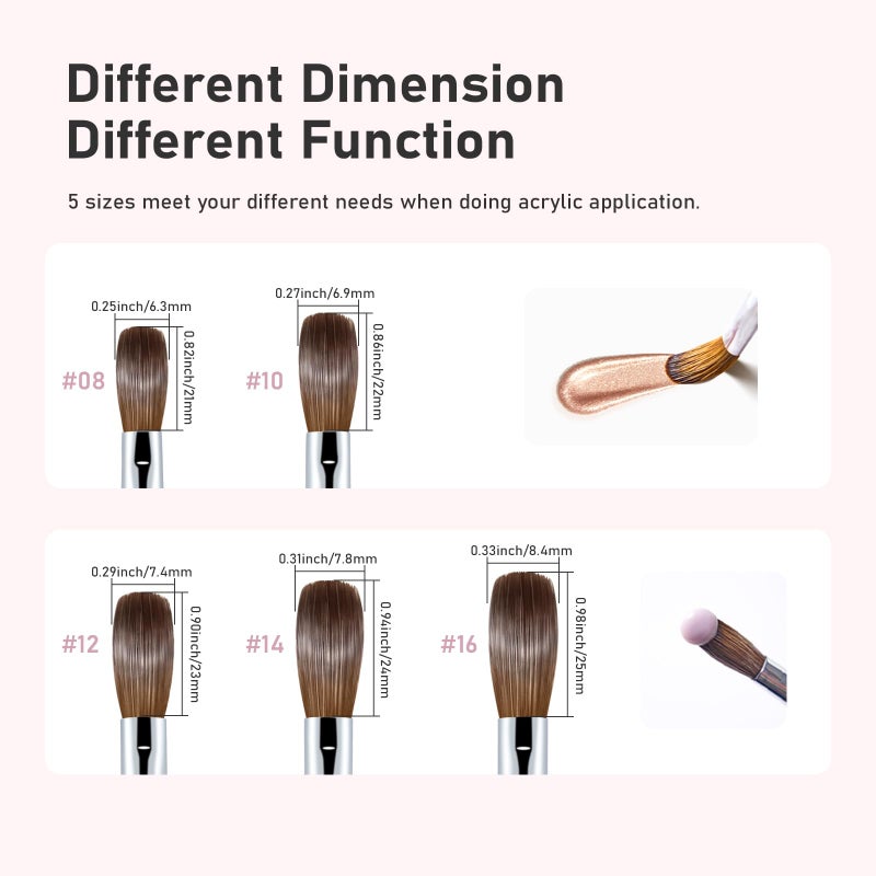 Shine Chance Acrylic Nail Brush Size 10, 100% Pure Kolinsky Nail Brush for Acrylic Application, Professional Nail Extension Manicure Tool Nail Drawing Pen for DIY Home Salon(Pink) - Image 4