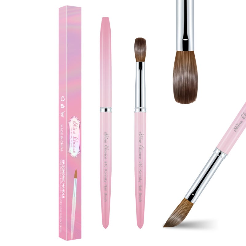 Shine Chance Acrylic Nail Brush Size 10, 100% Pure Kolinsky Nail Brush for Acrylic Application, Professional Nail Extension Manicure Tool Nail Drawing Pen for DIY Home Salon(Pink) - Image 1