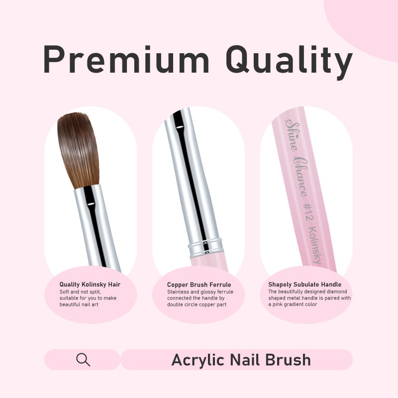 Shine Chance Acrylic Nail Brush Size 10, 100% Pure Kolinsky Nail Brush for Acrylic Application, Professional Nail Extension Manicure Tool Nail Drawing Pen for DIY Home Salon(Pink) - Image 2