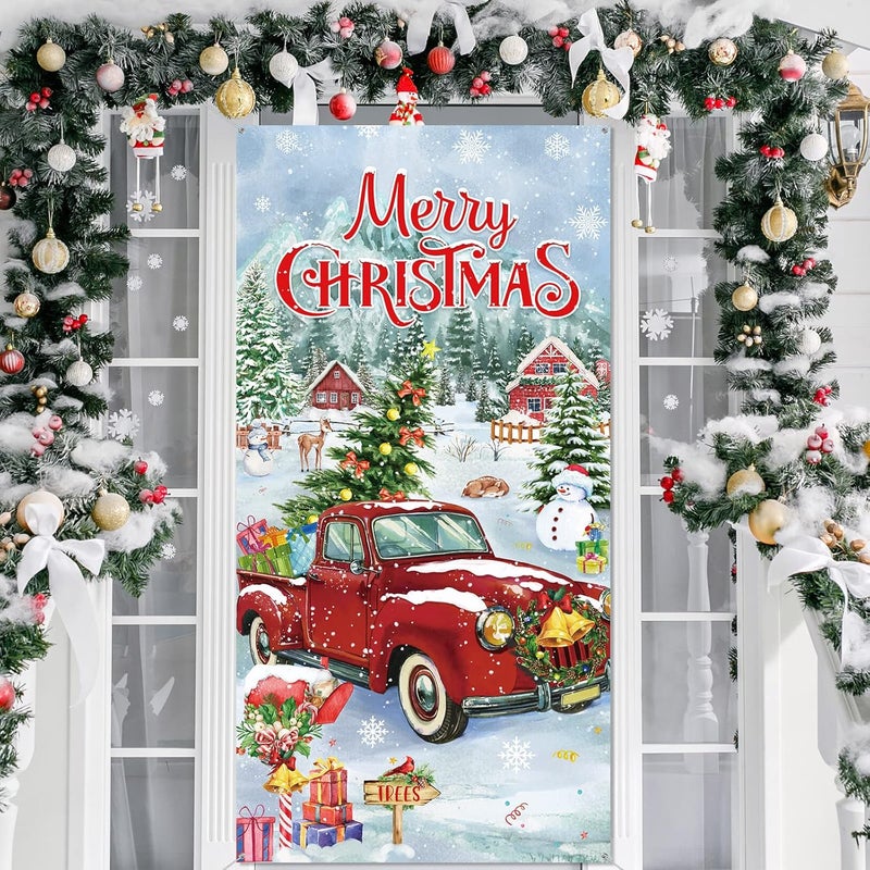 BPA Christmas Door Cover with Red Truck Design - Image 1