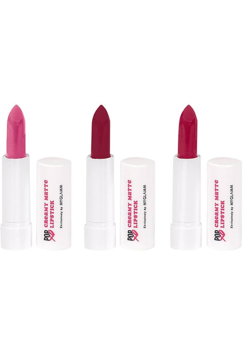 MyGlamm POPxo Makeup  Mini Lip Kit Power Trip 7.5gm Set of 3 Creamy Matte Berry Shade Lipsticks - Image 1
