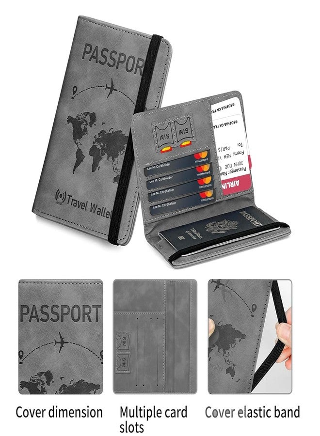 VMZONE Grey RFID Blocking PU Leather Travel Passport Holder Cover Travel Wallet Organiser Passport Case Travel Document Organiser for Men & Women (14.58 X 11CM- Grey) - Image 3