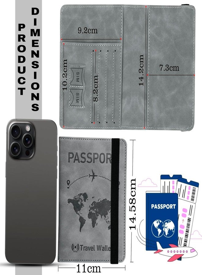 VMZONE Grey RFID Blocking PU Leather Travel Passport Holder Cover Travel Wallet Organiser Passport Case Travel Document Organiser for Men & Women (14.58 X 11CM- Grey) - Image 4