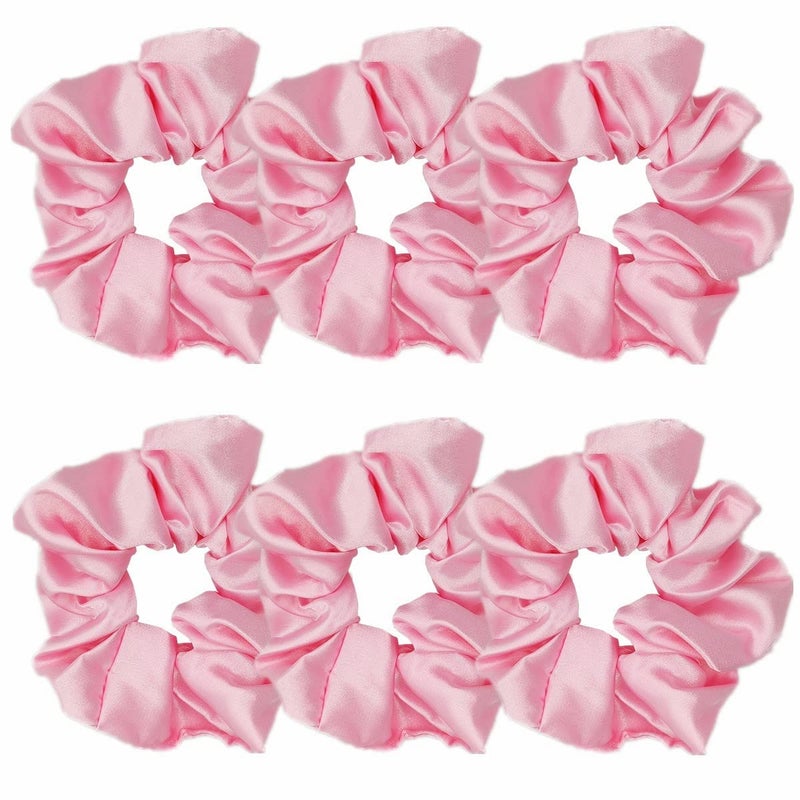 6 Pcs Satin Hair Scrunchies and Ties  Soft Ponytail Holders Fashion Hair Bands Bows Ropes and Elastics for Women and Girls 43 inch Pink