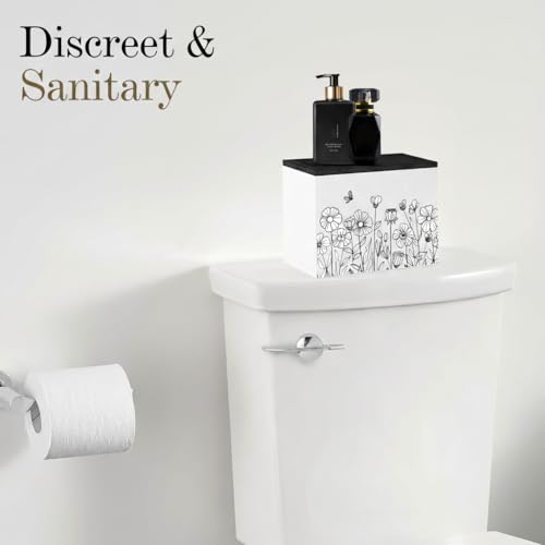 HOTCAN Discreet Wooden Tampon Holder for Bathroom with BuiltIn Vanity Lid Feminine Pads Dispenser Organizer for Bathroom Countertop Compact and Elegant Design Multiple Mounting Options Floral - Image 3