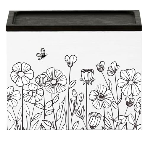 HOTCAN Discreet Wooden Tampon Holder for Bathroom with BuiltIn Vanity Lid Feminine Pads Dispenser Organizer for Bathroom Countertop Compact and Elegant Design Multiple Mounting Options Floral - Image 1