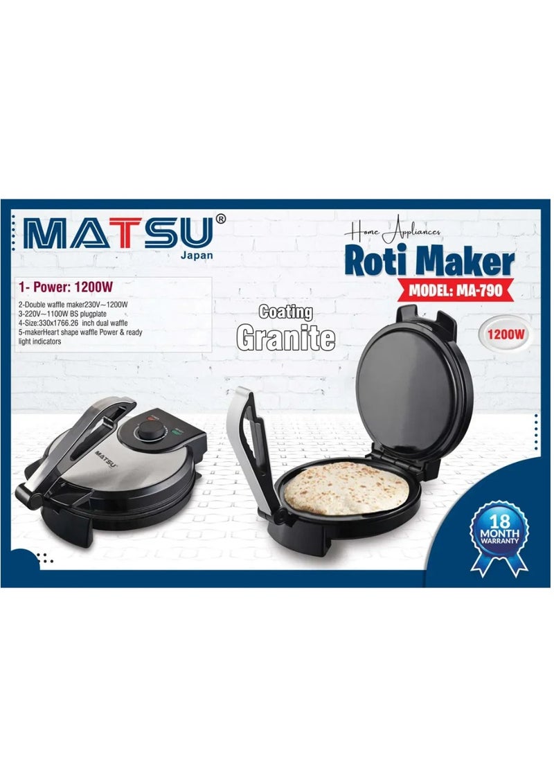 Generic - MATSU 10-Inch Electric Roti Maker – 1200W Powerful Non-Stick Chapati Press with Durable Stainless Steel Body, Adjustable Temperature Control, Dual Indicator Lights, Safety Lock, Easy Cleaning, Compact Design – Ideal for Rotis, Tortillas, Parathas – 220-240V - Image 1