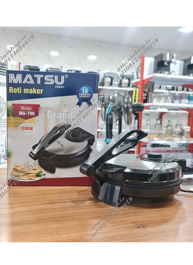 Generic - MATSU 10-Inch Electric Roti Maker – 1200W Powerful Non-Stick Chapati Press with Durable Stainless Steel Body, Adjustable Temperature Control, Dual Indicator Lights, Safety Lock, Easy Cleaning, Compact Design – Ideal for Rotis, Tortillas, Parathas – 220-240V - Image 1