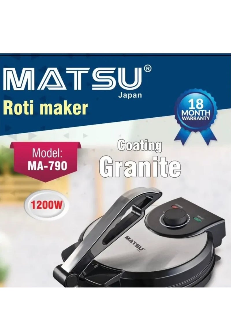 Generic - MATSU 10-Inch Electric Roti Maker – 1200W Powerful Non-Stick Chapati Press with Durable Stainless Steel Body, Adjustable Temperature Control, Dual Indicator Lights, Safety Lock, Easy Cleaning, Compact Design – Ideal for Rotis, Tortillas, Parathas – 220-240V - Image 1