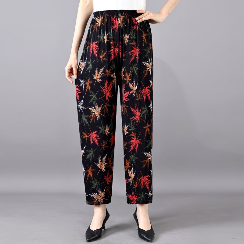 Summer Womens Ice Silk Pants Middle-aged and Elderly Loose Casual Home Pants Elacto Plus Fat Mother Pants Square Sports No. 26 Nine-point Straight Pants 
